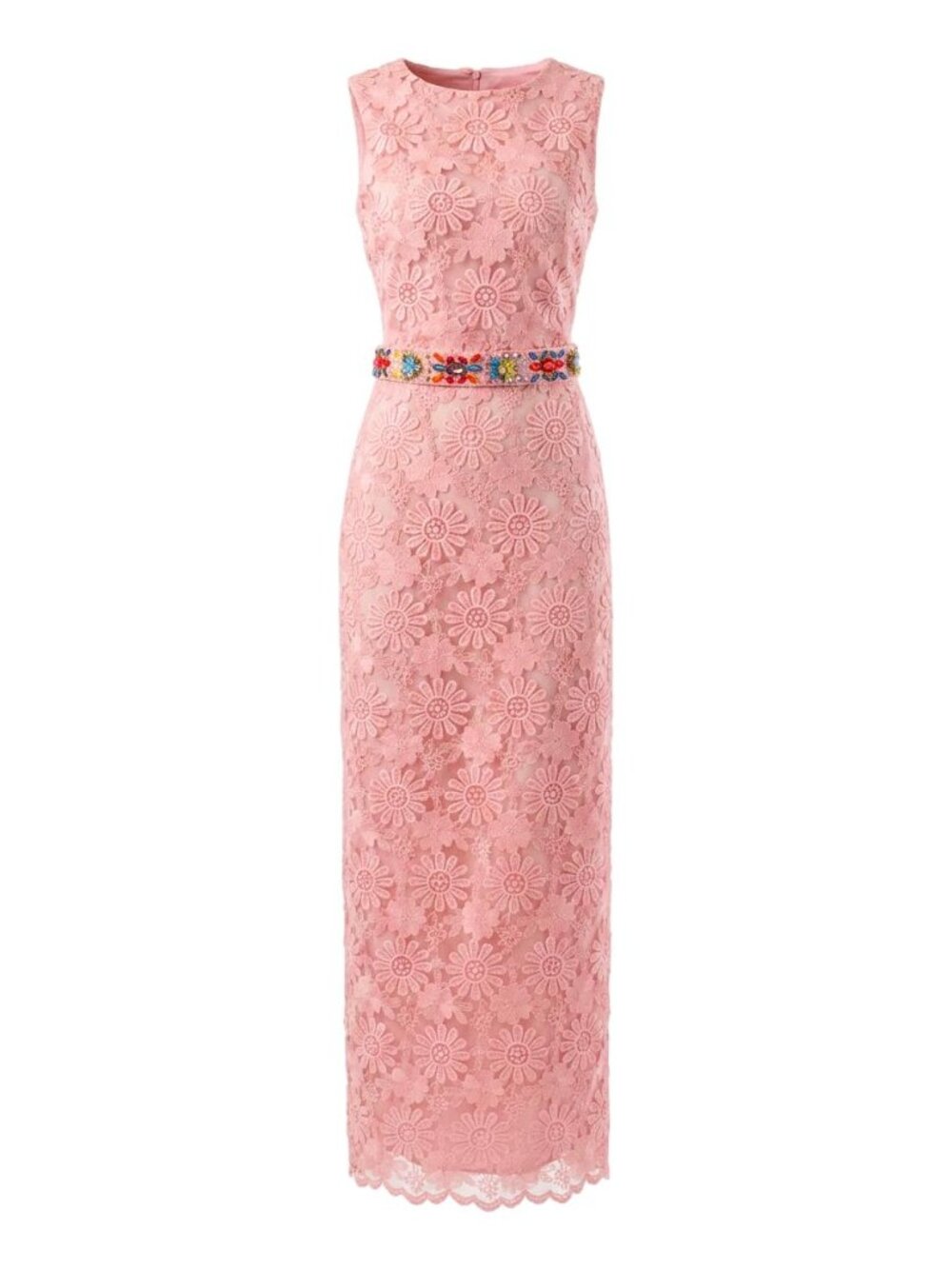Manoush Pink Floral Embroidered Lace Formal Mermaid Dress Belt NWT US 4